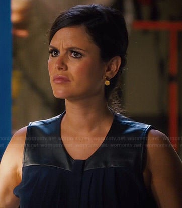 Zoe's navy blue top with leather yoke on Hart of Dixie