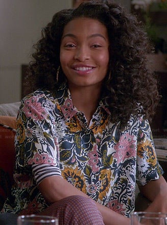 Zoey's floral short sleeve shirt with striped undershirt on Black-ish