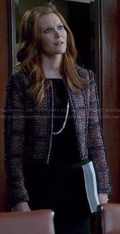 Abby's purple checked tweed jacket on Scandal