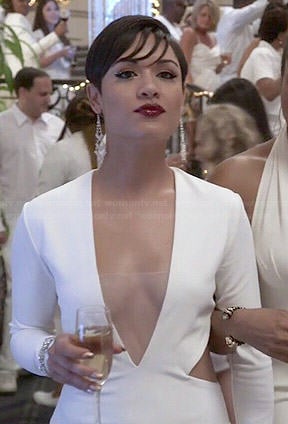 Anika's white plunge neck cutout dress on Empire