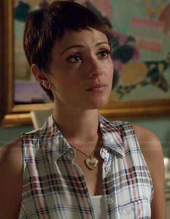 April's plaid sleeveless blouse on Chasing Life