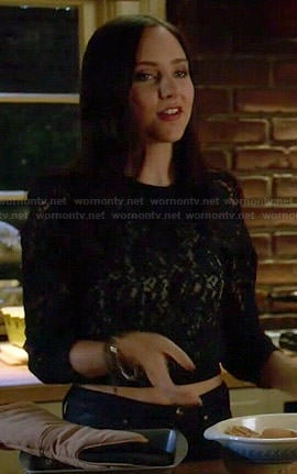 Brenna's cropped lace sweater on Chasing Life