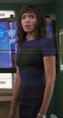 Camille's blue and black colorblock dress on Bones