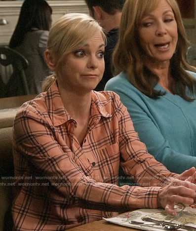 Christy's orange checked shirt on Mom