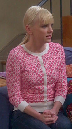 Christy's pink and white printed cardigan on Mom