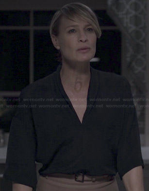 Claire's black v-neck boxy blouse on House of Cards