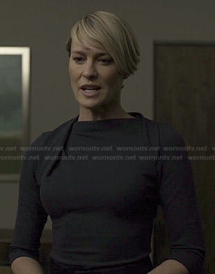 Claire's navy pleated neck dress on House of Cards