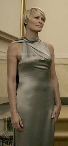 Claire's silver draped back gown on House of Cards