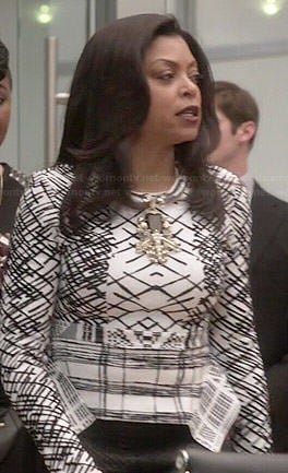Cookie's black and white printed peplum sweater on Empire