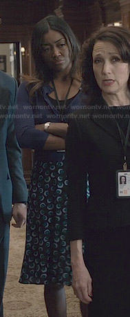 Daisy's blue printed skirt on Madam Secretary