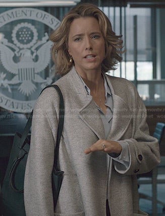 Elizabeth's grey coat on Madam Secretary