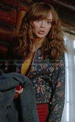 Emma's floral bomber jacket on Bates Motel