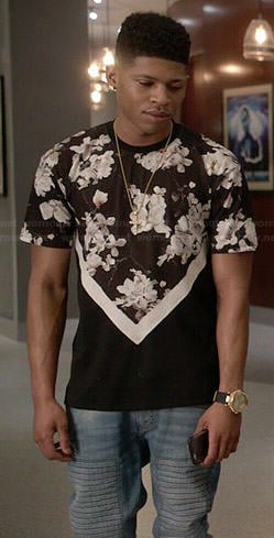 Hakeem's black floral panel tee on Empire
