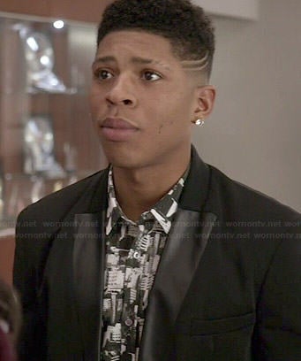 Hakeem's black and white city printed shirt on Empire