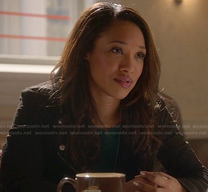 Iris's black moto jacket on The Flash