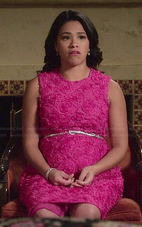 Jane's pink floral textured dress on Jane the Virgin