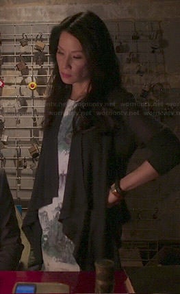 Joan's scenic mountain printed dress on Elementary
