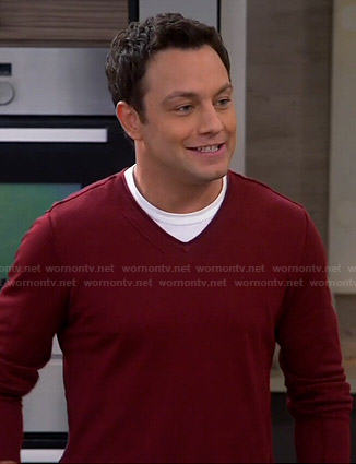 Josh's red v-neck sweater on Young and Hungry