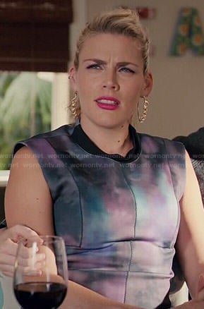 Laurie's purple mock-neck dress on Cougar Town