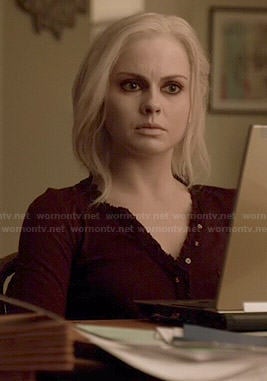 Liv's burgundy henley top with ruffled trim on iZombie