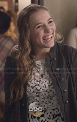 Maddie's white lace peplum top and military style jacket on Nashville