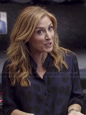 Maura's black and blue polka dot shirt on Rizzoli and Isles