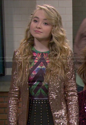 Maya's studded skirt and tropical print top on Girl Meets World