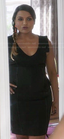 Mindy's black v-neck peplum dress on The Mindy Project