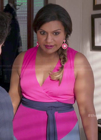 Mindy's pink and purple colorblock wrap dress on The Mindy Project