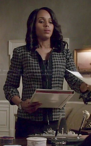 Olivia's checked tweed zip front jacket on Scandal
