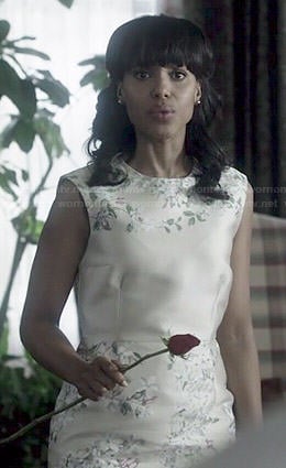Olivia's champagne floral dress on Scandal