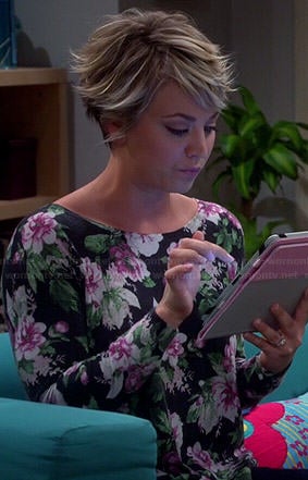 Penny's black floral sweater on The Big Bang Theory