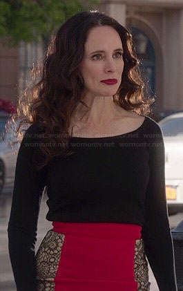 Victoria's red skirt with lace side panels on Revenge
