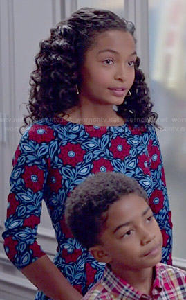Zoey's blue and red floral print dress on Black-ish