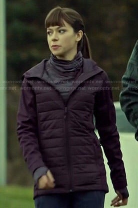 Alison's purple jacket and mock-neck top on Orphan Black