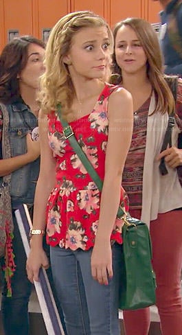Avery's red floral peplum top on Dog with a Blog