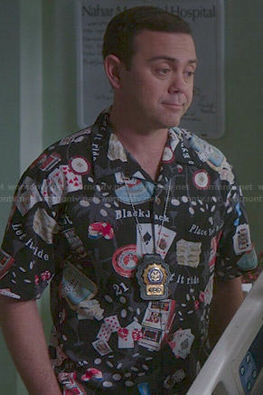 Boyle's blackjack print shirt on Brooklyn 99
