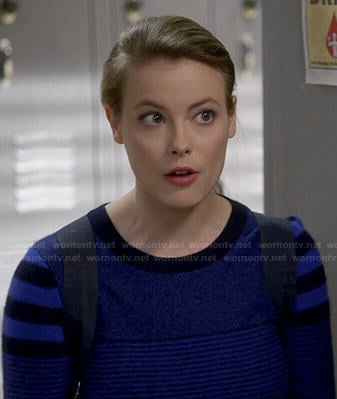 Britta's blue mixed stripe sweater on Community