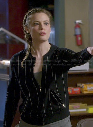 Britta's navy pinstripe bomber jacket on Community