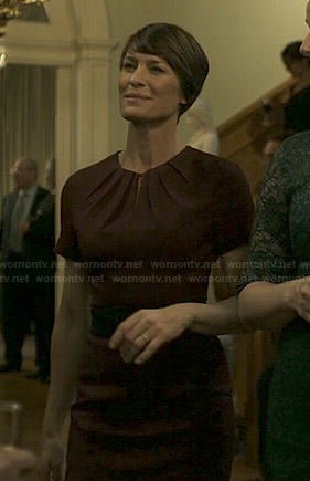 Claire's burgundy front keyhole dress on House of Cards