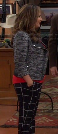 Cristela's textured print jacket and windowpane pants on Cristela