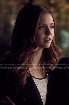 Elena's grey top with black trim on The Vampire Diaries