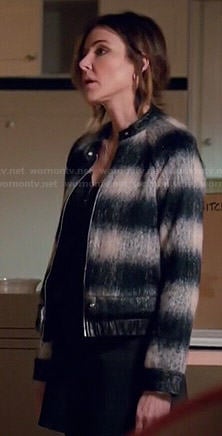 Ellie's striped leather trim bomber jacket on Cougar Town