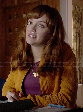Emma's yellow textured jacket on Bates Motel