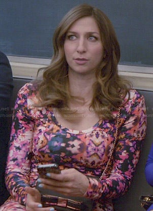 Gina's pink printed long sleeve dress on Brooklyn Nine-Nine