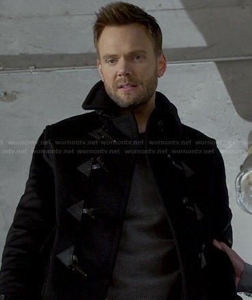 Jeff's black toggle coat on Community
