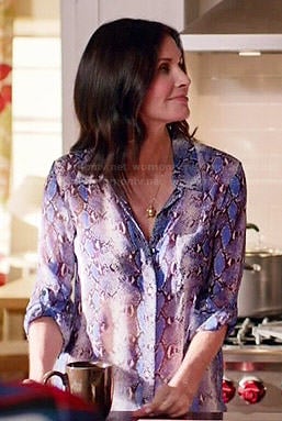 Jules's blue snake print shirt on Cougar Town