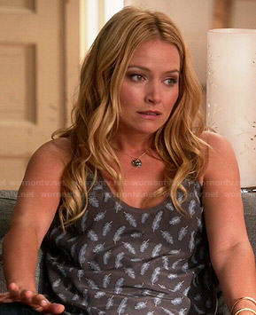 Caryn's grey feather print top on Weird Loners