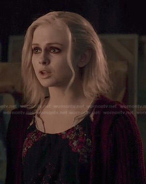 Liv's black floral border print dress on iZombie
