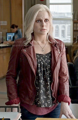 Liv's black floral top and red leather jacket on iZombie